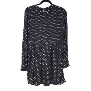 Lost + Wander Dress Black Geometric Long Sleeve Smocked Mini Dress Size M